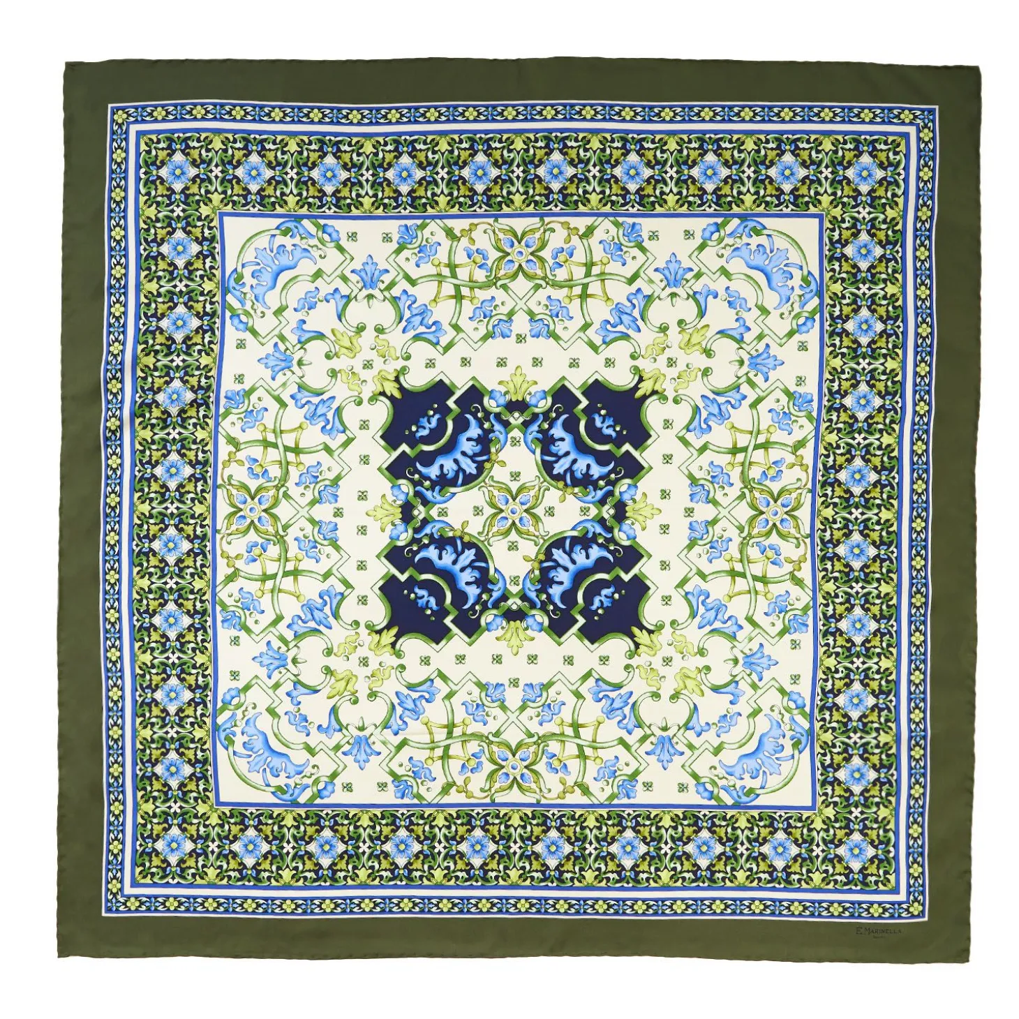 Olive Green Silk Scarf 90 - Mediterranean Vibes