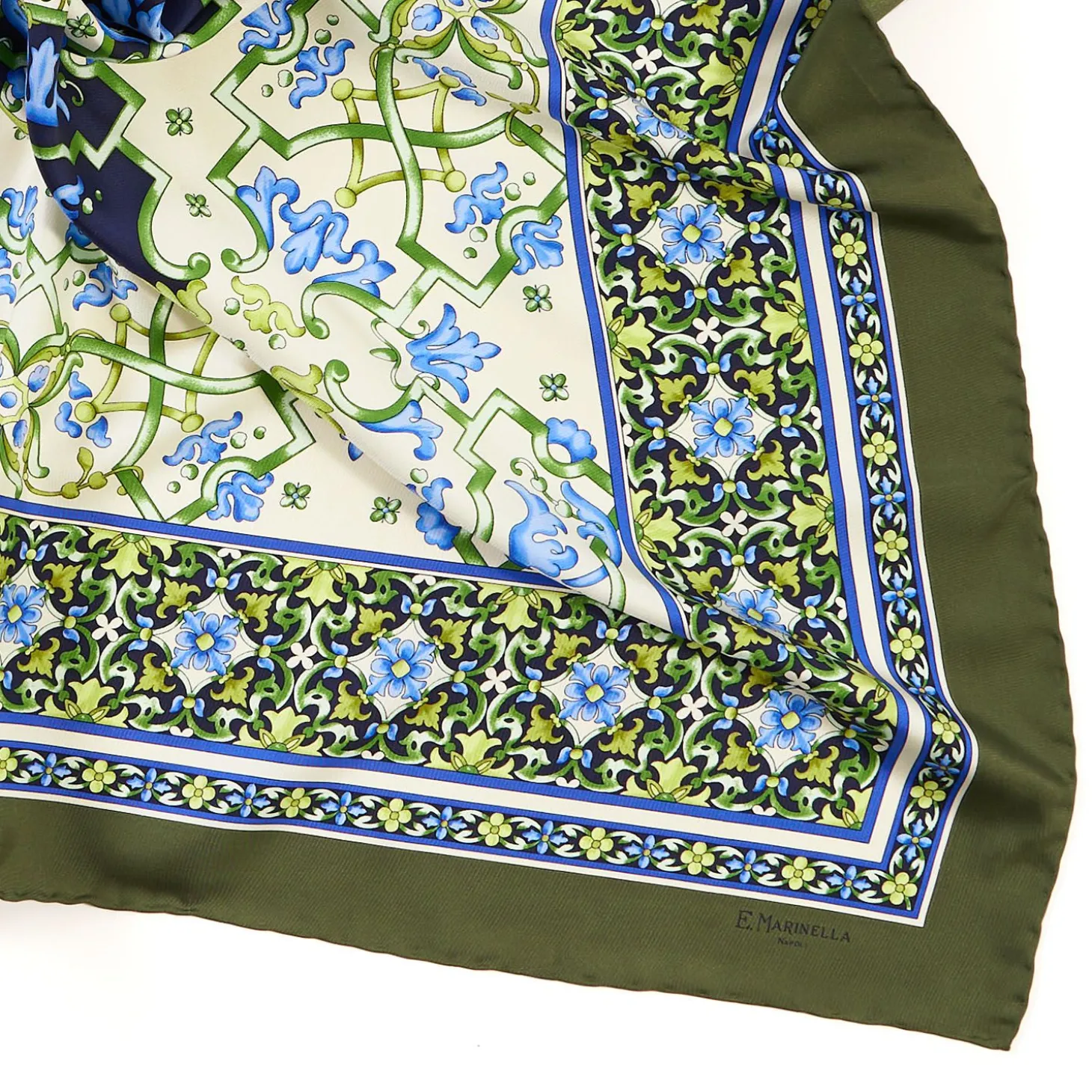 Olive Green Silk Scarf 90 - Mediterranean Vibes