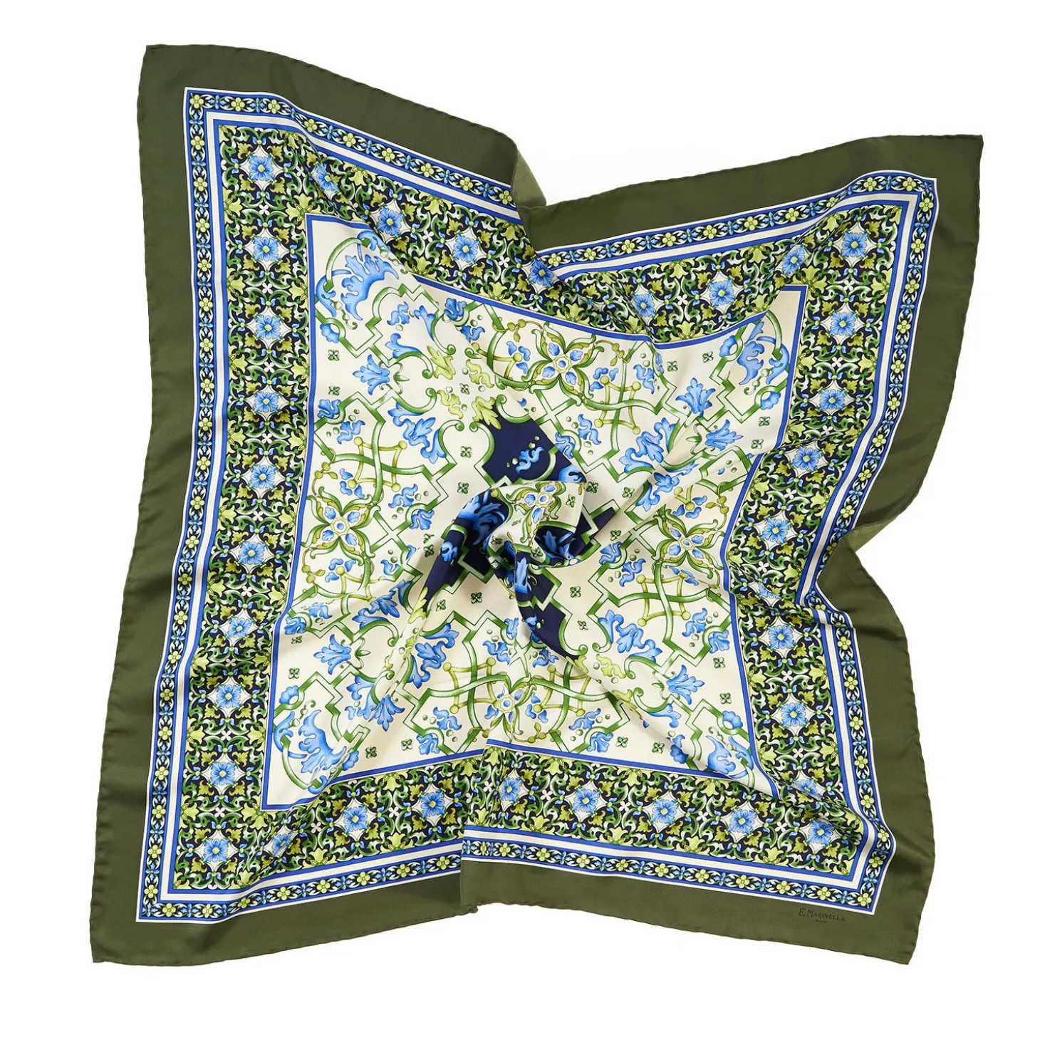 Olive Green Silk Scarf 90 - Mediterranean Vibes