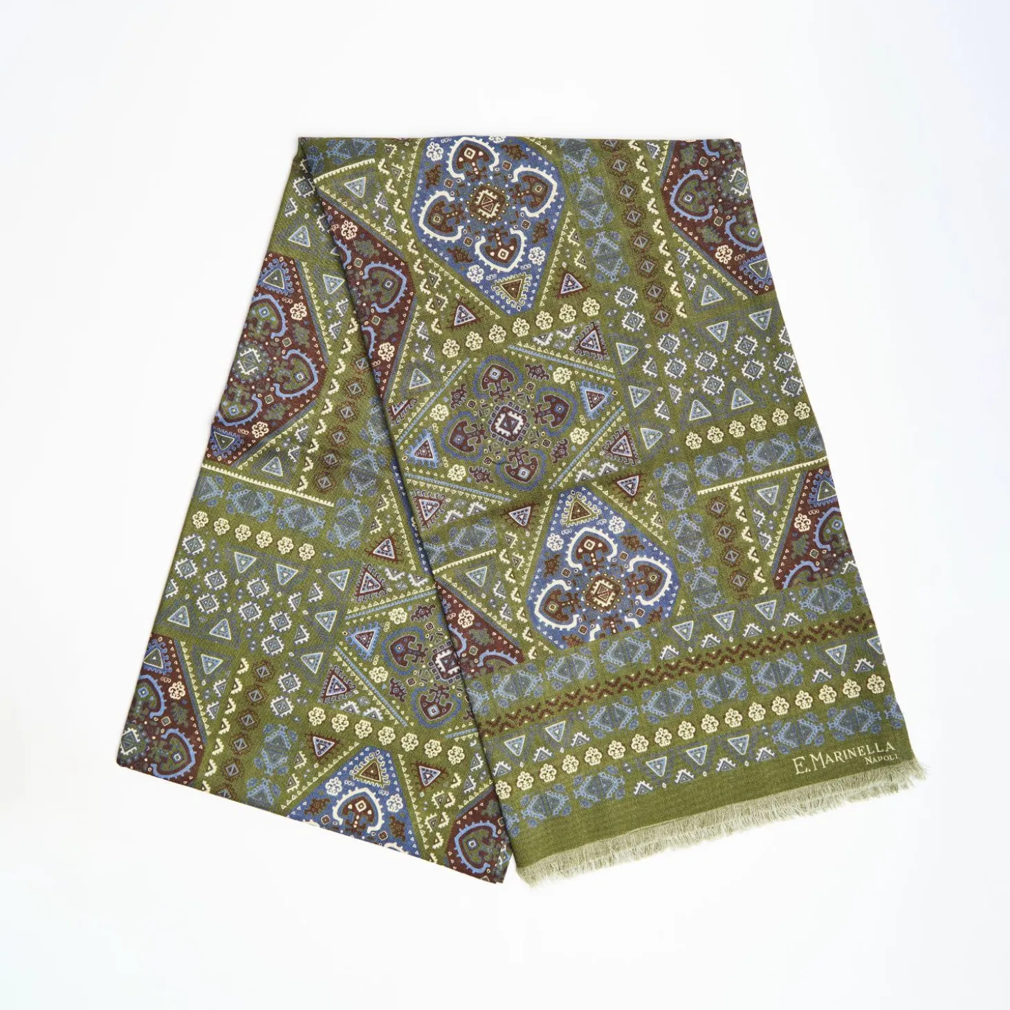 Olive Green Tubolar Scarf In Wool And Silk