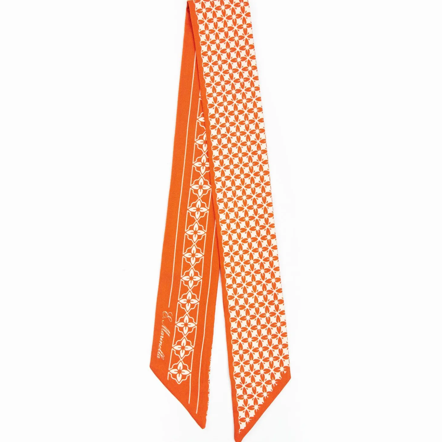 Orange And Beige Silk Twilly