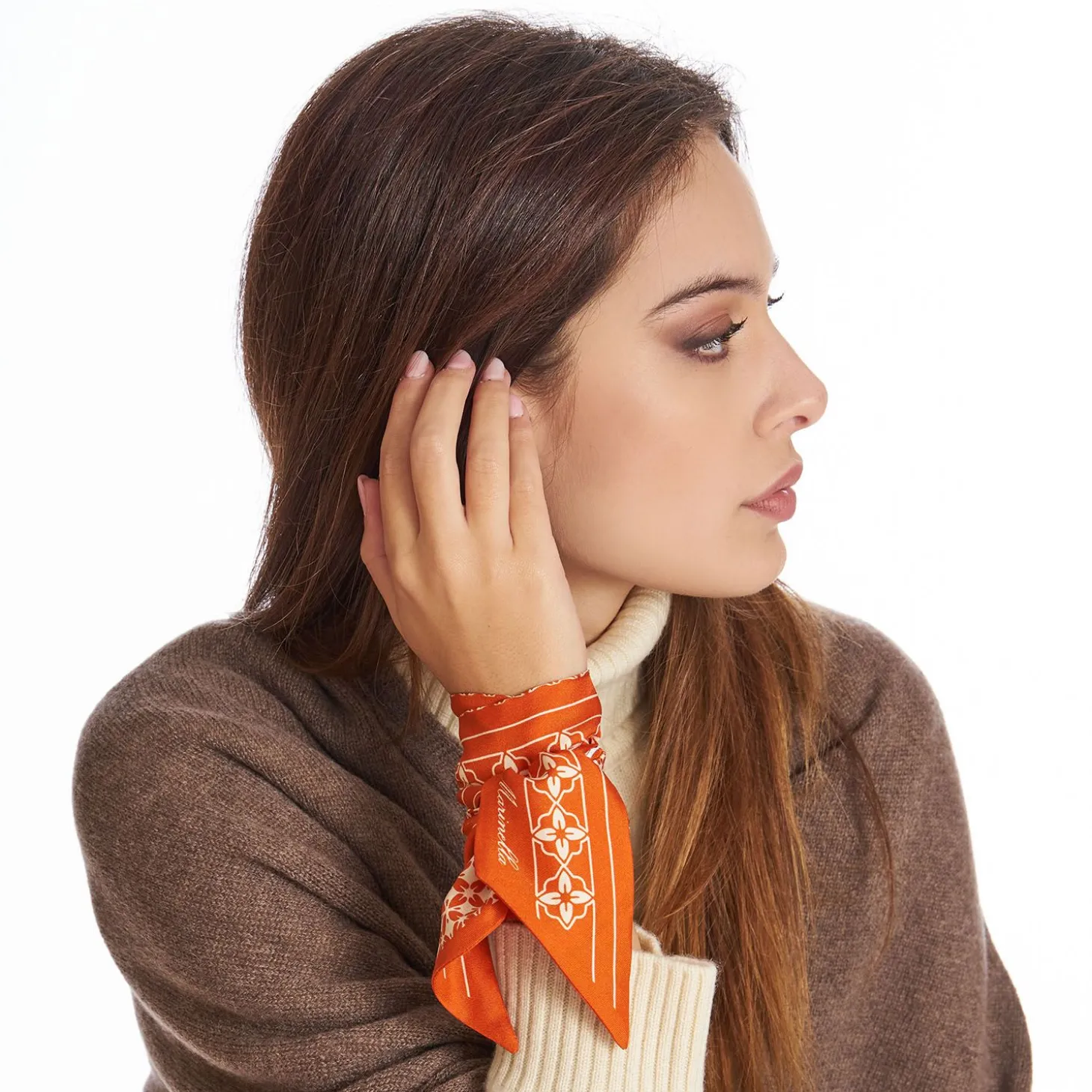 Orange And Beige Silk Twilly