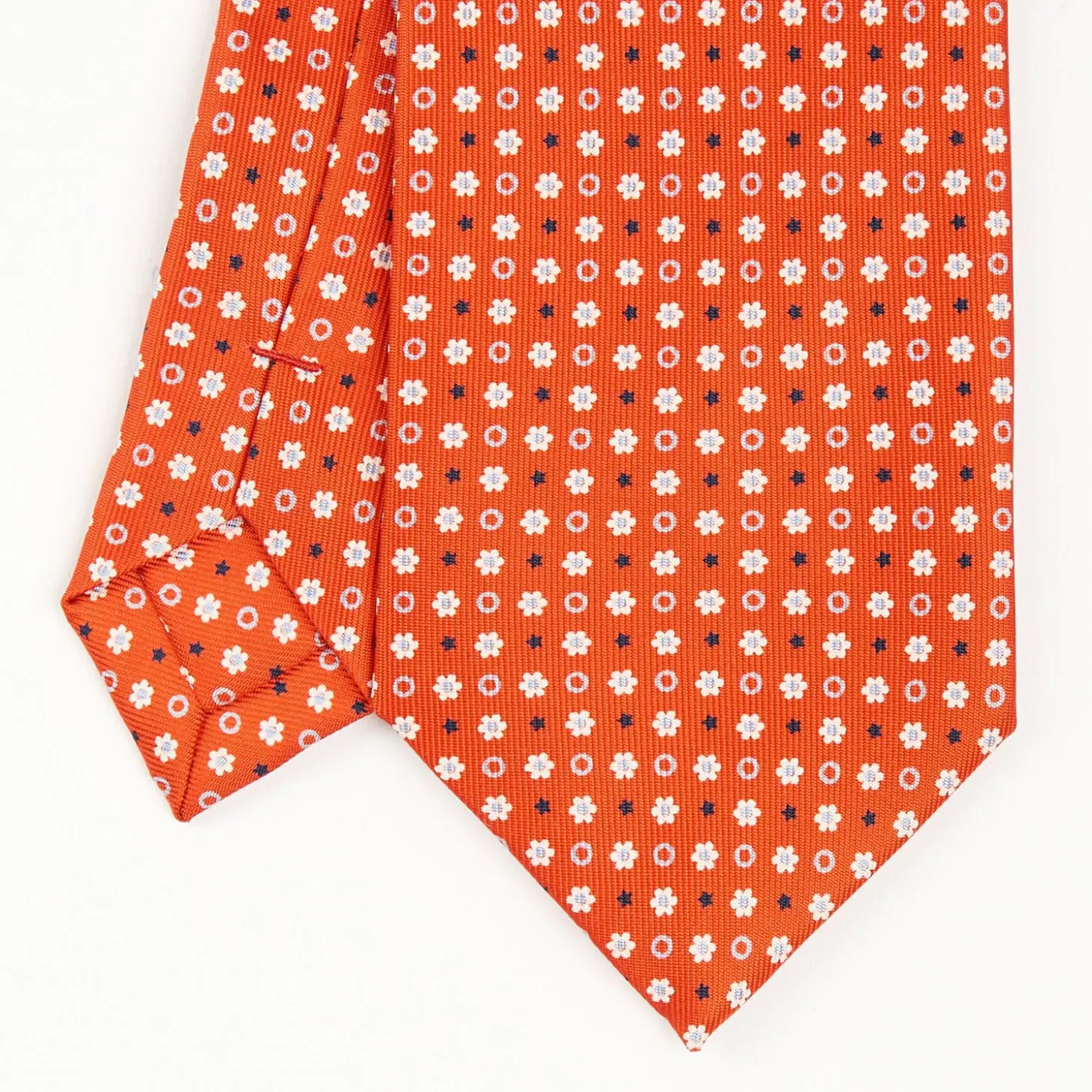 Orange Extra Long Sartorial Silk Tie - Small Flower Pattern