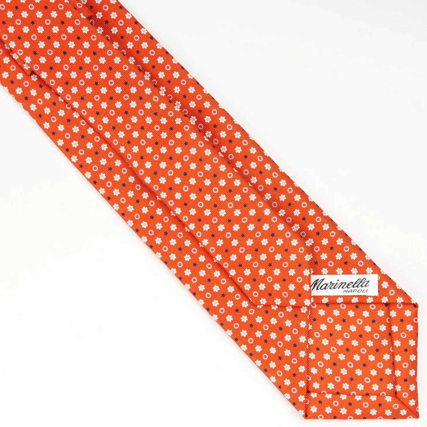 Orange Extra Long Sartorial Silk Tie - Small Flower Pattern