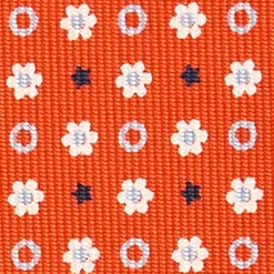 Orange Extra Long Sartorial Silk Tie - Small Flower Pattern