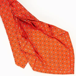 Orange 9 Fold Sartorial Silk Tie Small Flower Pattern