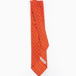 Orange 9 Fold Sartorial Silk Tie Small Flower Pattern