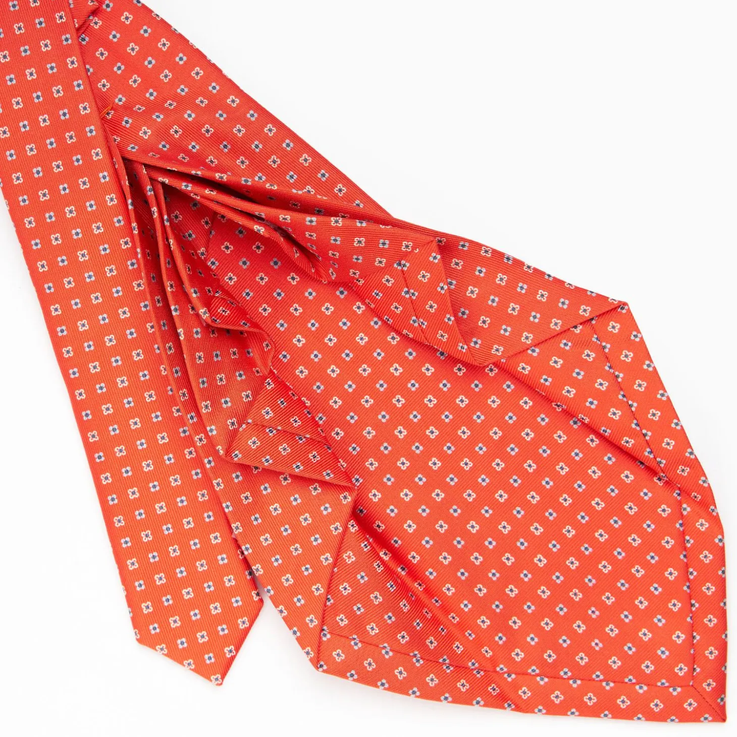 Orange 9 Fold Sartorial Silk Tie Small Flower Pattern