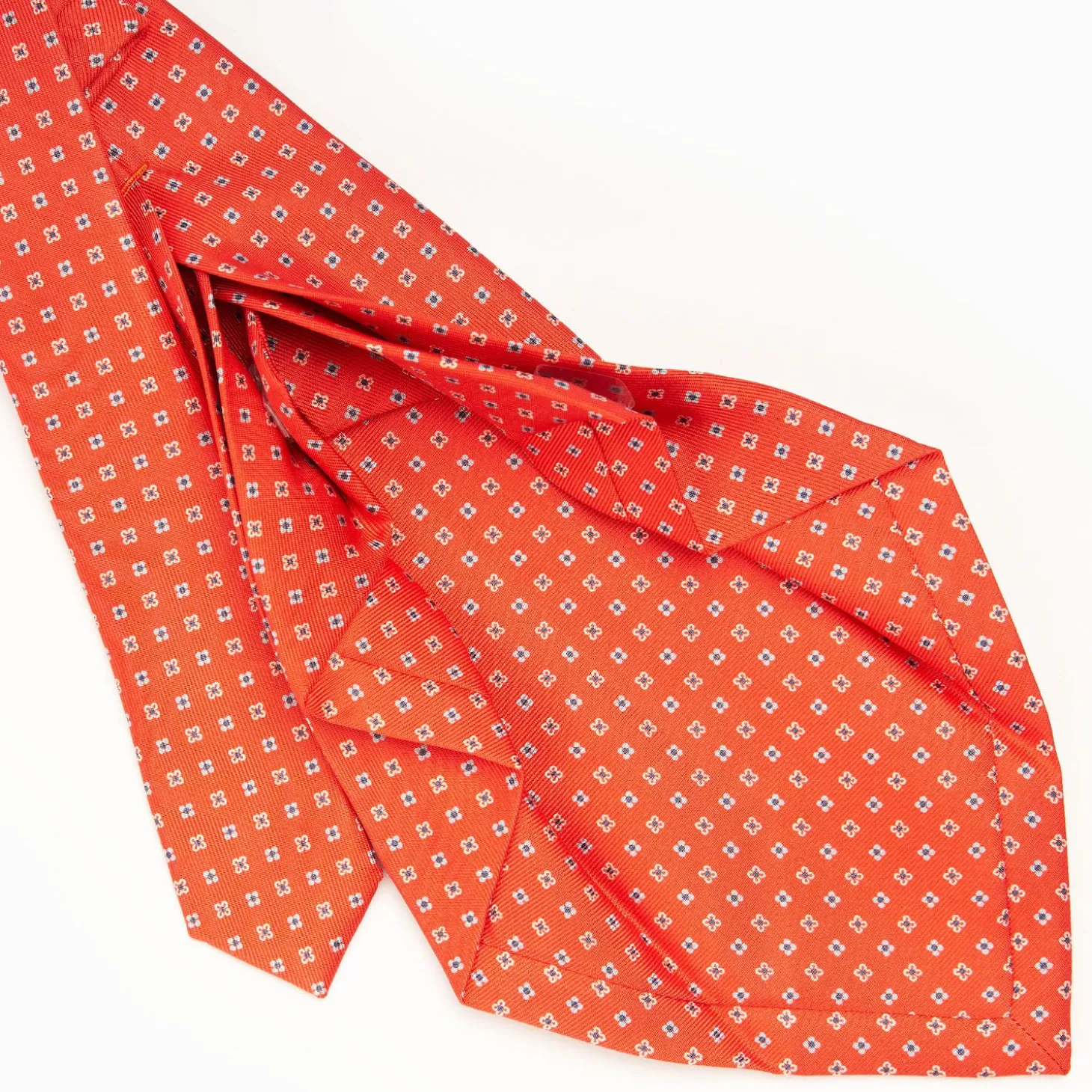 Orange 7 Fold Sartorial Silk Tie - Small Flower Pattern