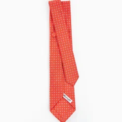 Orange 7 Fold Sartorial Silk Tie - Small Flower Pattern