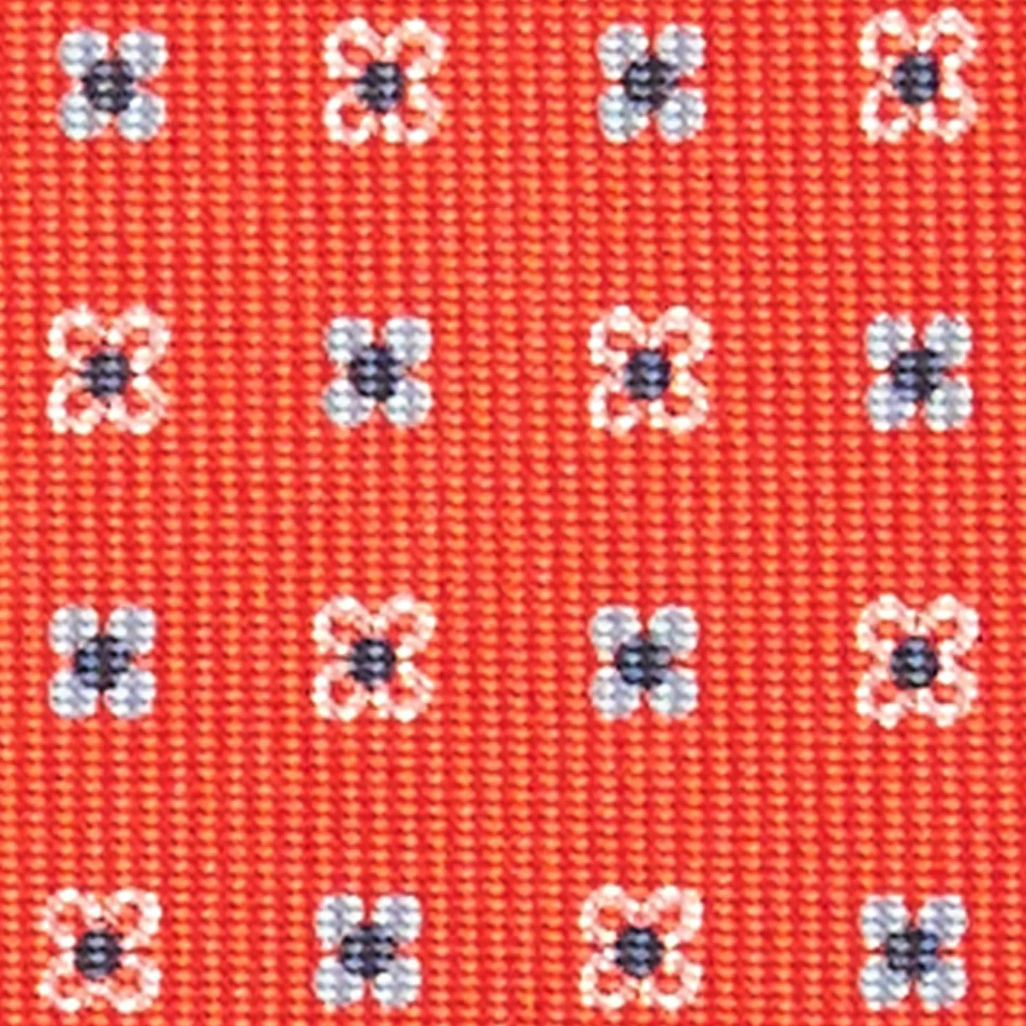 Orange 7 Fold Sartorial Silk Tie - Small Flower Pattern