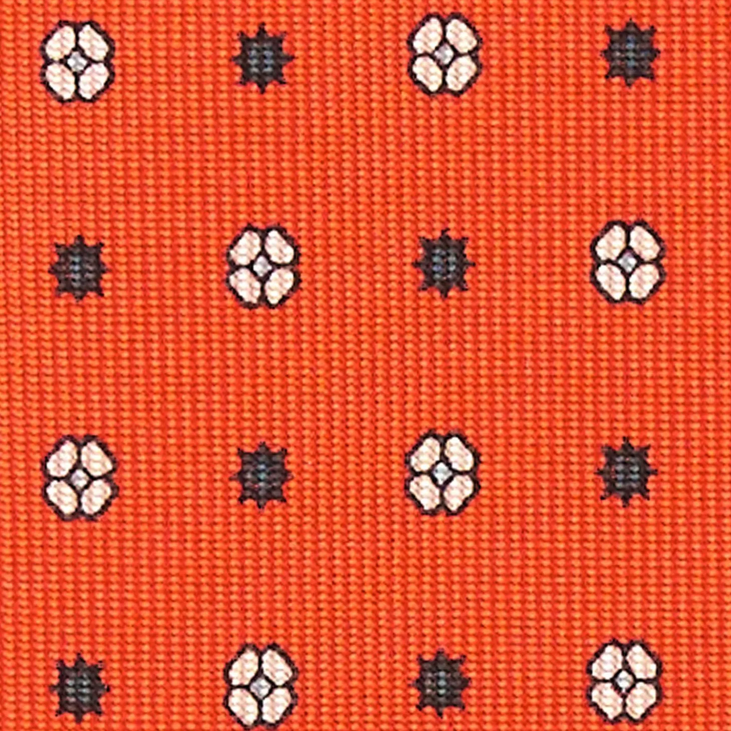 Orange 5 Fold Sartorial Silk Tie - Small Flower Pattern
