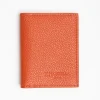 Orange Hammered Leather Folding Card Holder - 10 Compartments