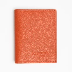 Orange Hammered Leather Folding Card Holder - 10 Compartments