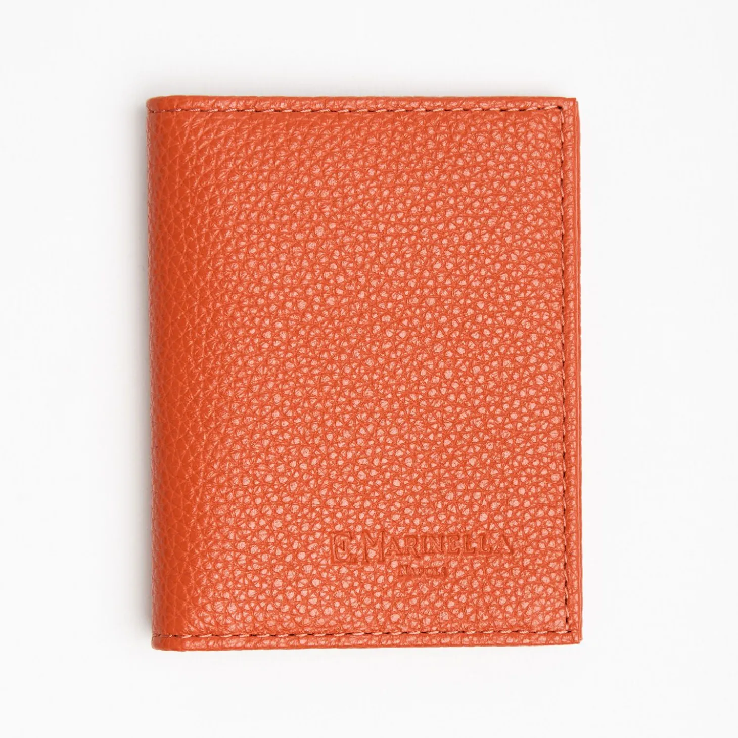 Orange Hammered Leather Folding Card Holder - 10 Compartments