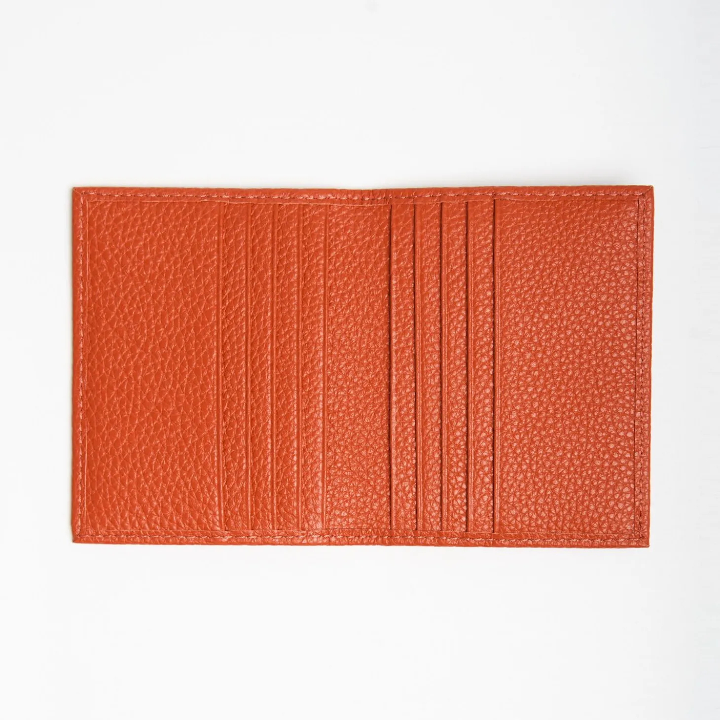 Orange Hammered Leather Folding Card Holder - 10 Compartments