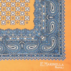 Orange Hand-Printed Silk Pocket Square Large Flower Pattern