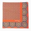 Orange Hand-Printed Silk Pocket Square Small Flower Pattern