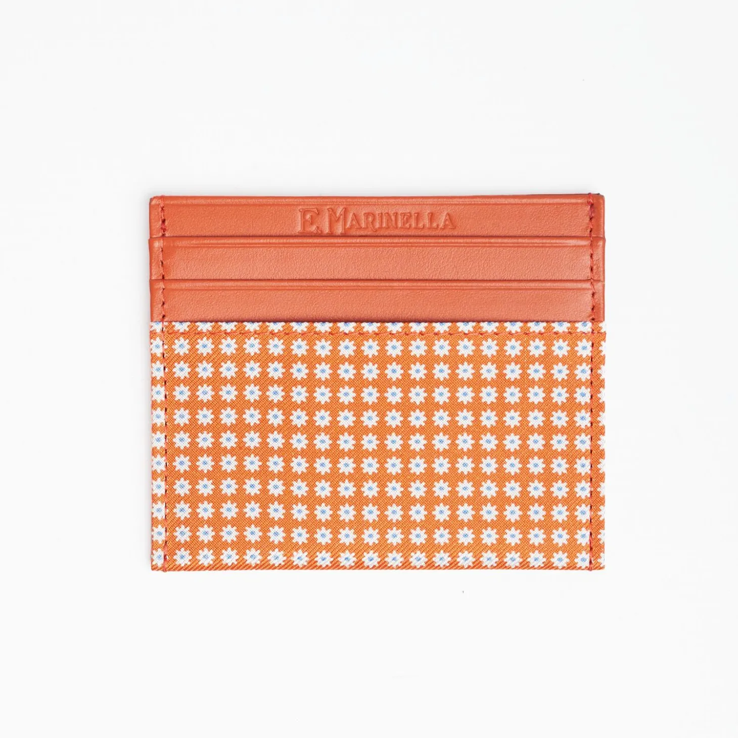 Orange Leather And Silk Credit Card Holder - 5 Compartments