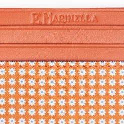 Orange Leather And Silk Credit Card Holder - 5 Compartments