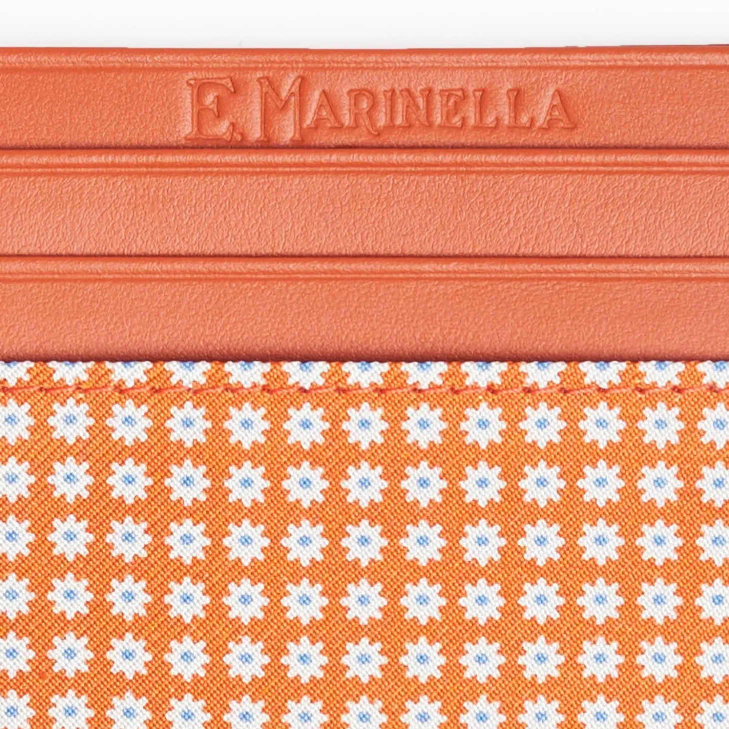 Orange Leather And Silk Credit Card Holder - 5 Compartments