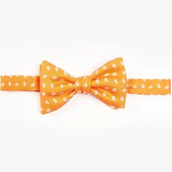 Orange Pre-Knotted Bowtie - Small Flower Pattern