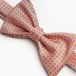 Orange Pre-Knotted Silk Bowtie Small Geometric Pattern