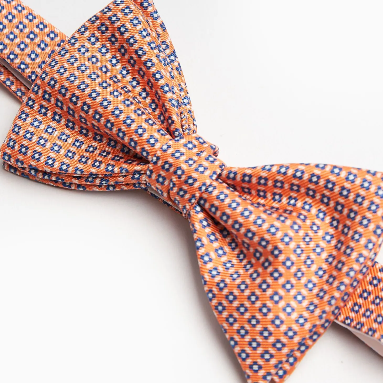 Orange Pre-Knotted Silk Bowtie Small Geometric Pattern