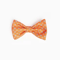Orange Pre-Knotted Silk Bowtie Small Flower Pattern