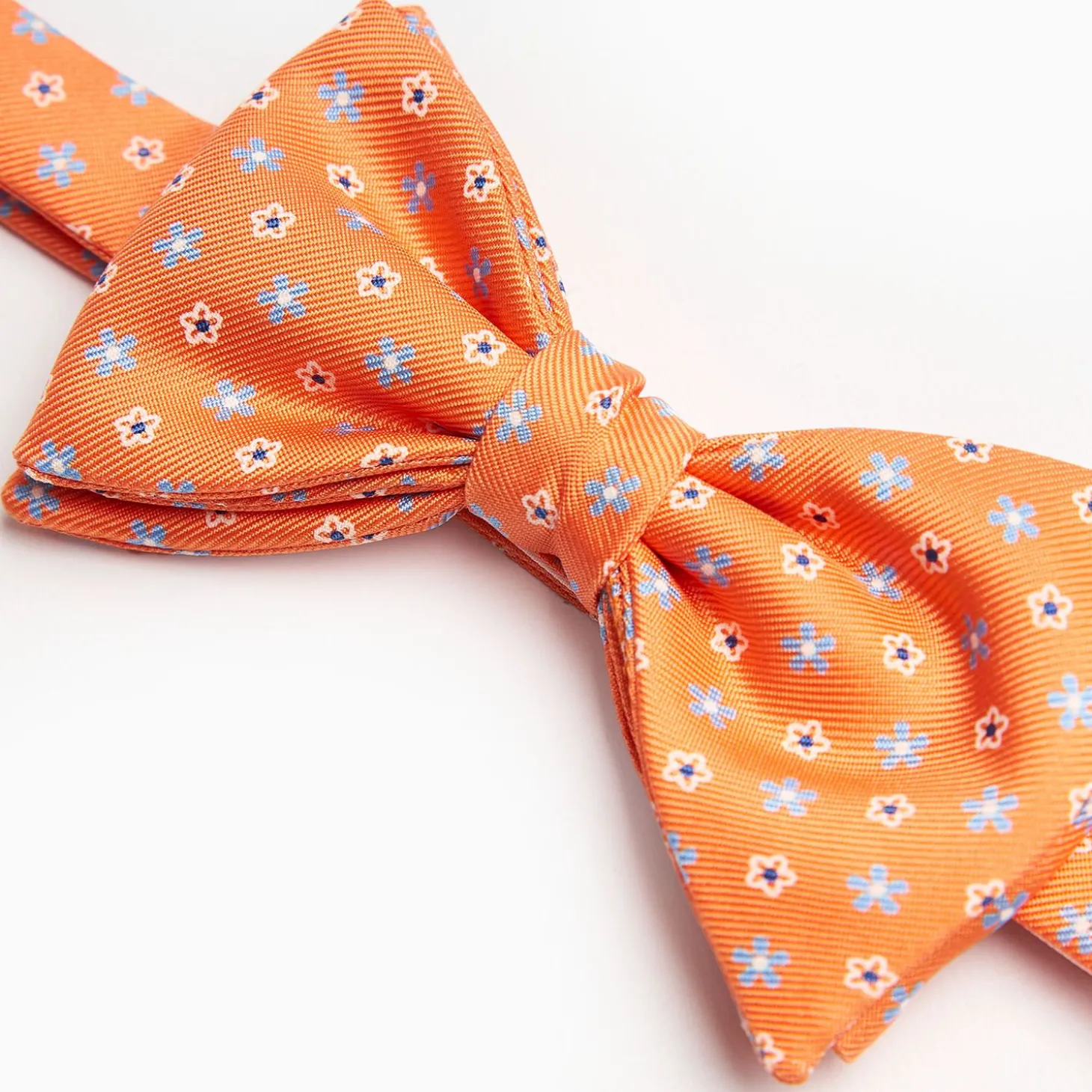 Orange Pre-Knotted Silk Bowtie Small Flower Pattern