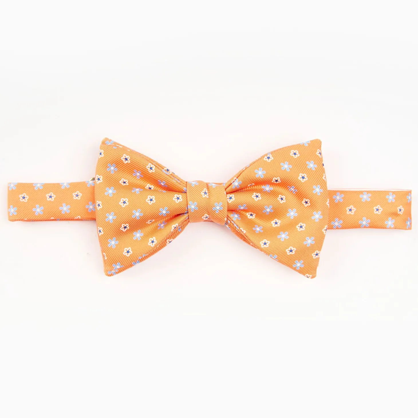 Orange Pre-Knotted Silk Bowtie Small Flower Pattern