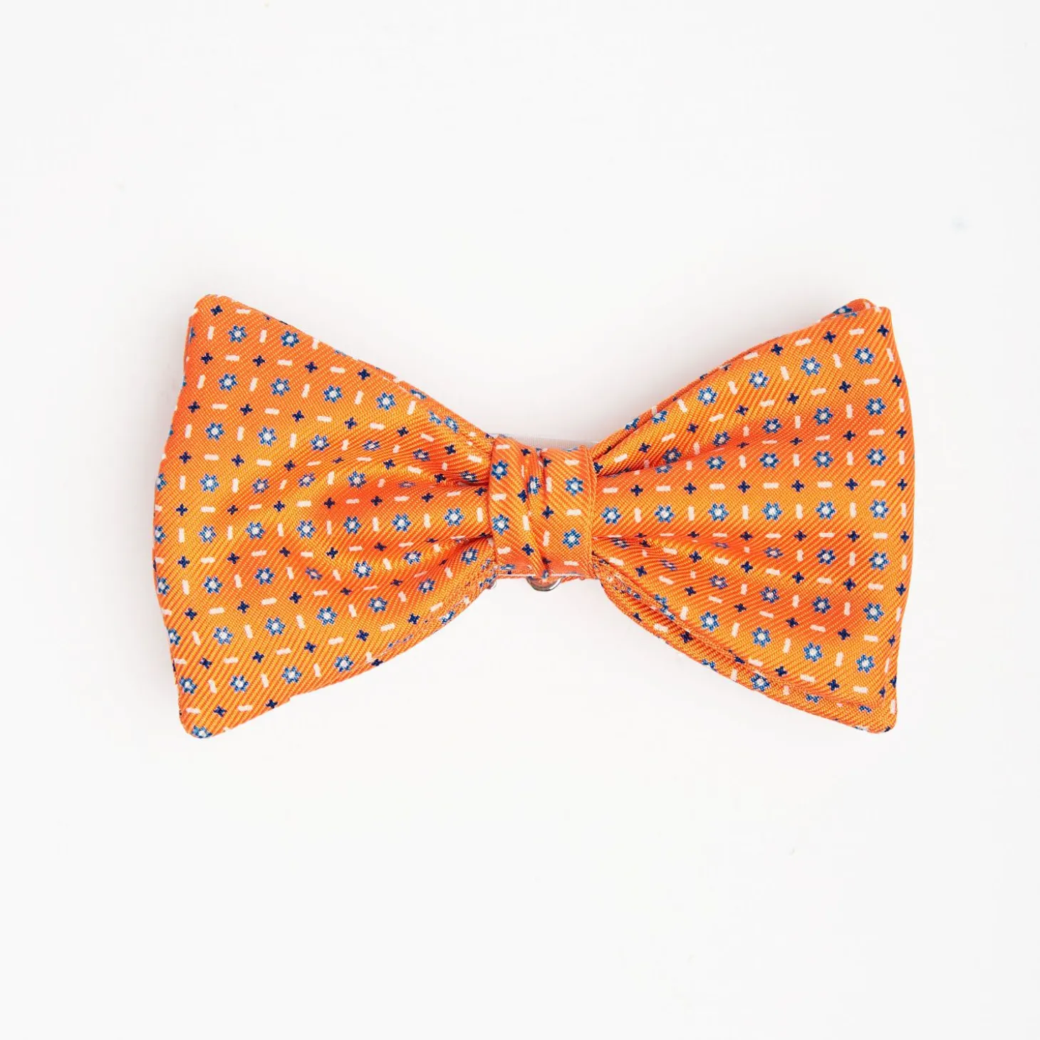 Orange Pre-Knotted Silk Bowtie - Small Flower Pattern