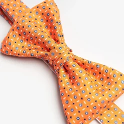 Orange Pre-Knotted Silk Bowtie - Small Flower Pattern