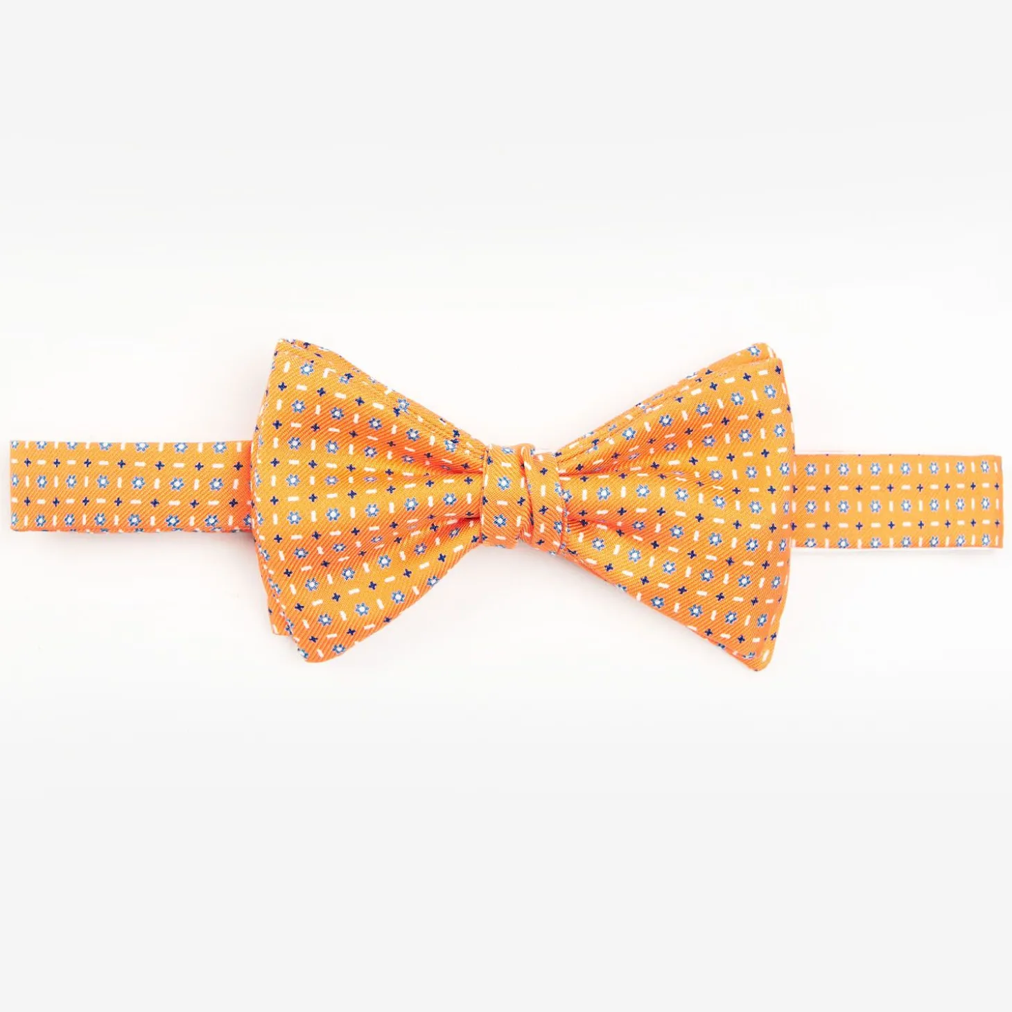 Orange Pre-Knotted Silk Bowtie - Small Flower Pattern