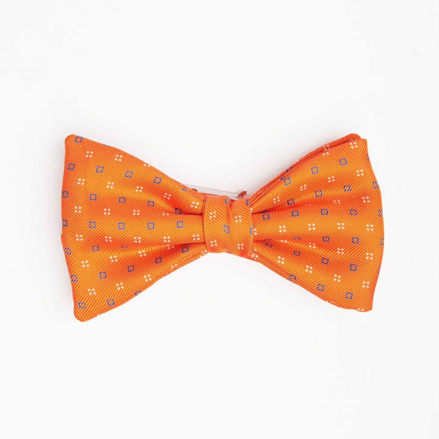 Orange Pre-Knotted Silk Bowtie - Small Geometric Pattern