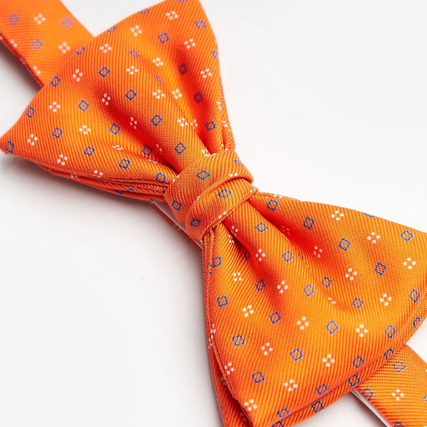 Orange Pre-Knotted Silk Bowtie - Small Geometric Pattern