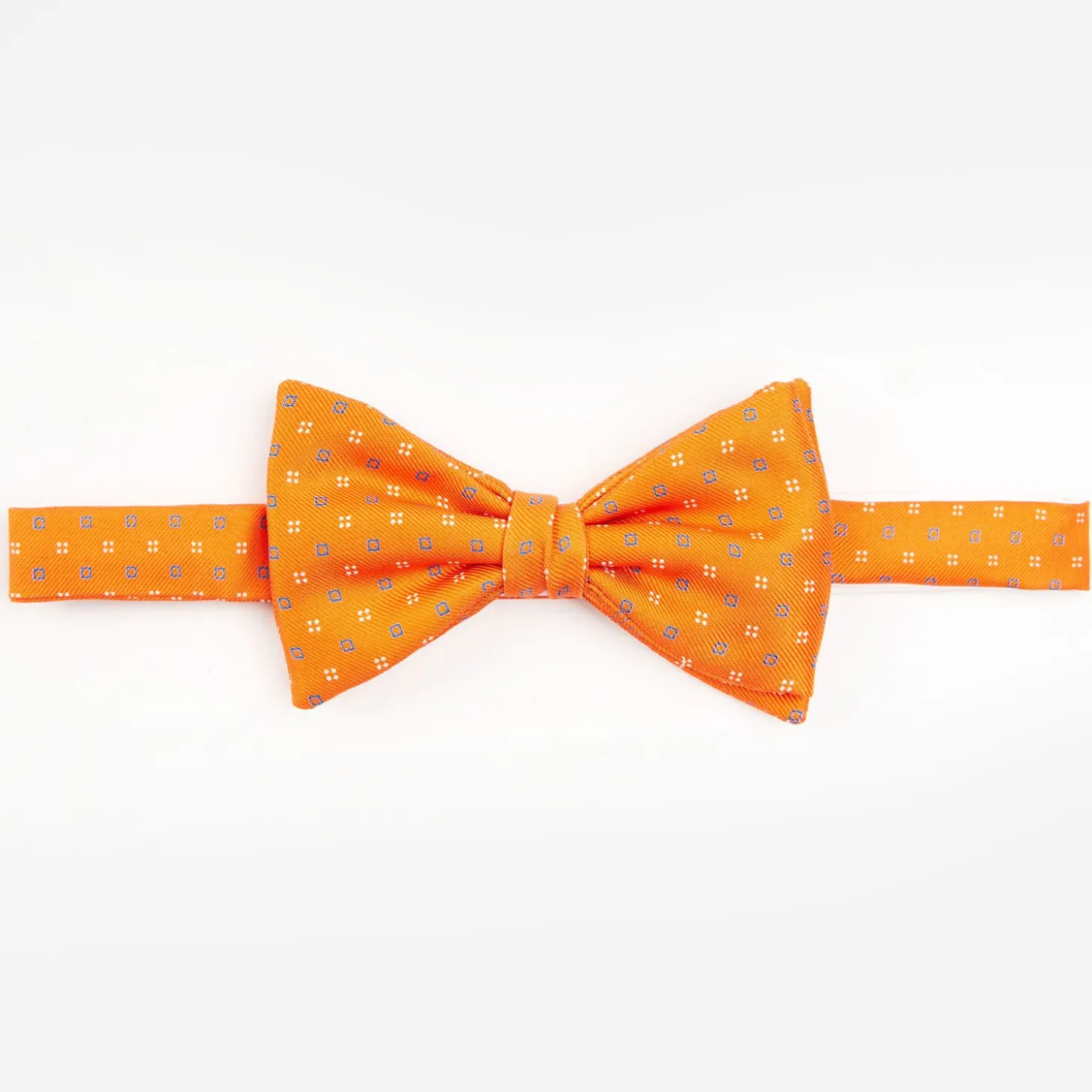 Orange Pre-Knotted Silk Bowtie - Small Geometric Pattern