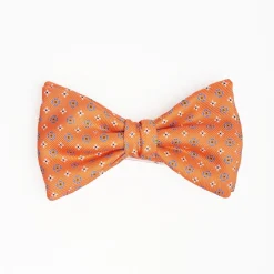 Orange Pre-Knotted Silk Bowtie - Small Flower Pattern