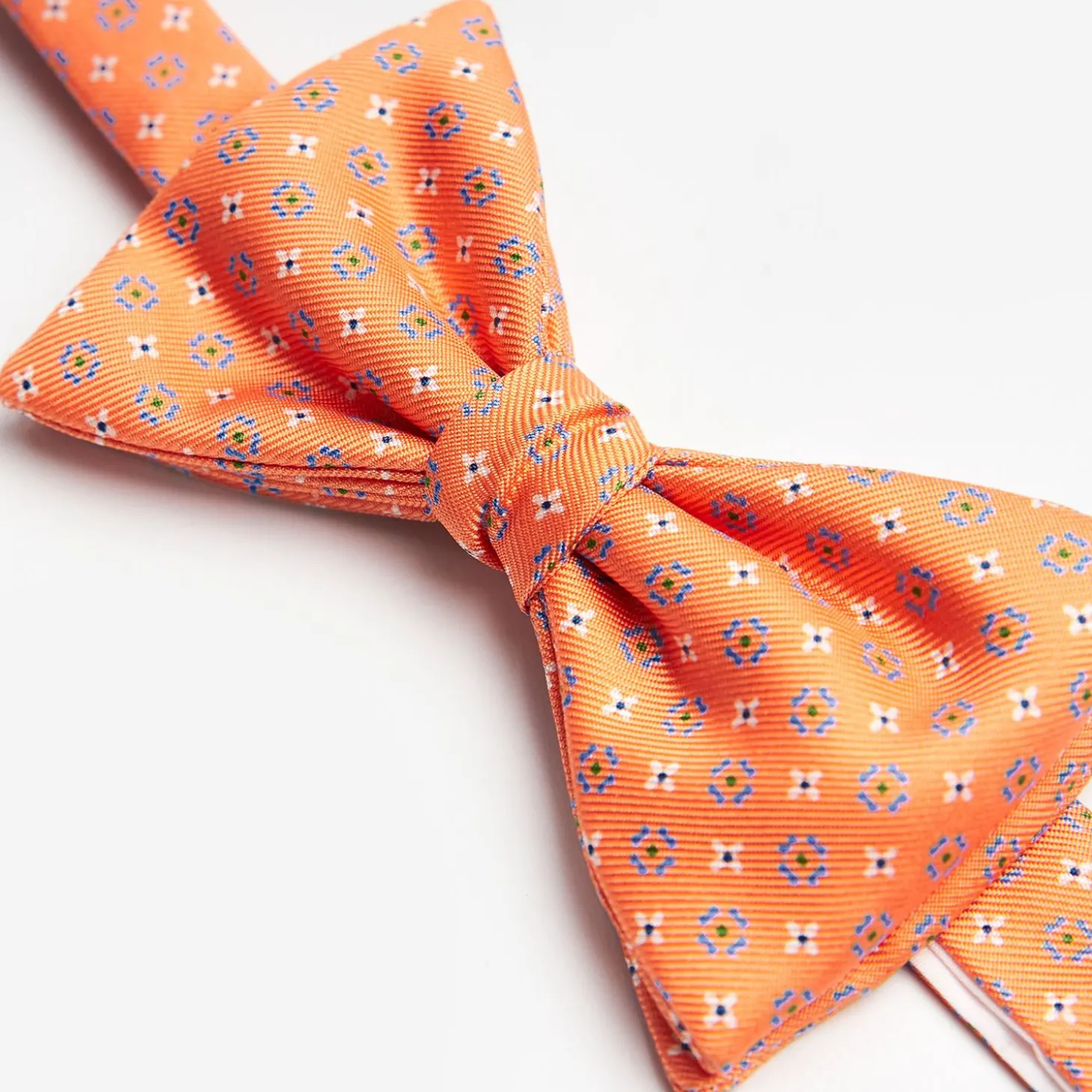 Orange Pre-Knotted Silk Bowtie - Small Flower Pattern