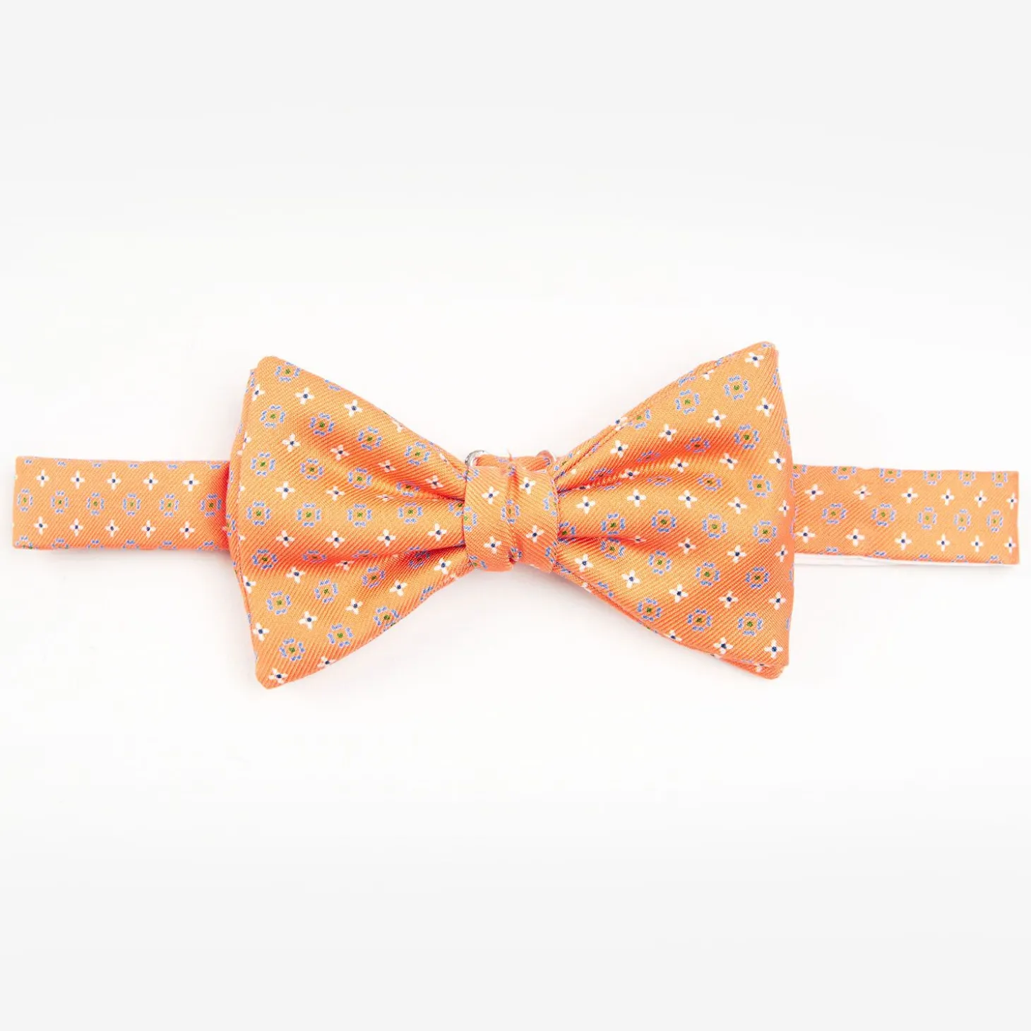 Orange Pre-Knotted Silk Bowtie - Small Flower Pattern