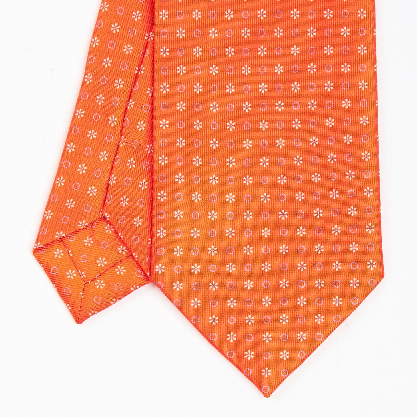 Orange Sartorial Classic Silk Tie - Small Flower Pattern