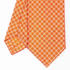 Orange Sartorial 7 Cm Silk Tie - Small Flower Pattern