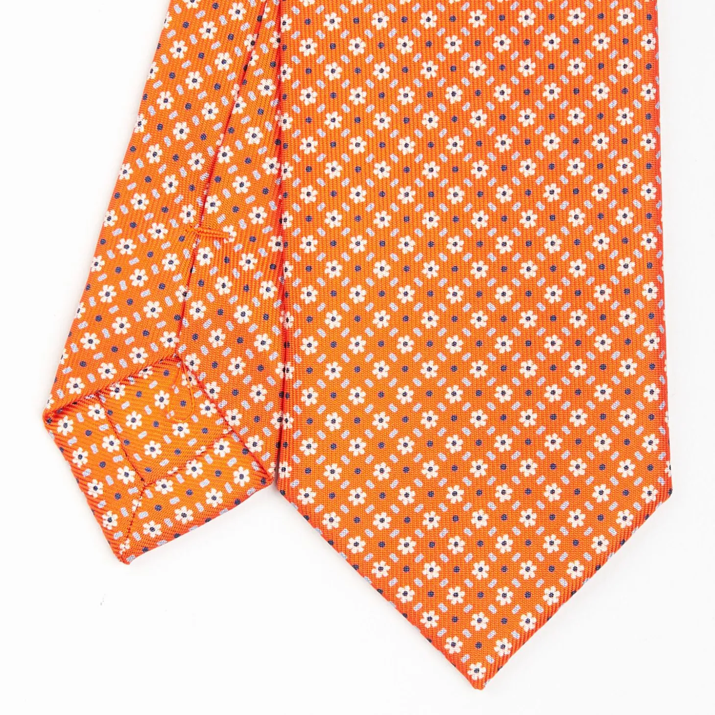 Orange Sartorial 7 Cm Silk Tie - Small Flower Pattern