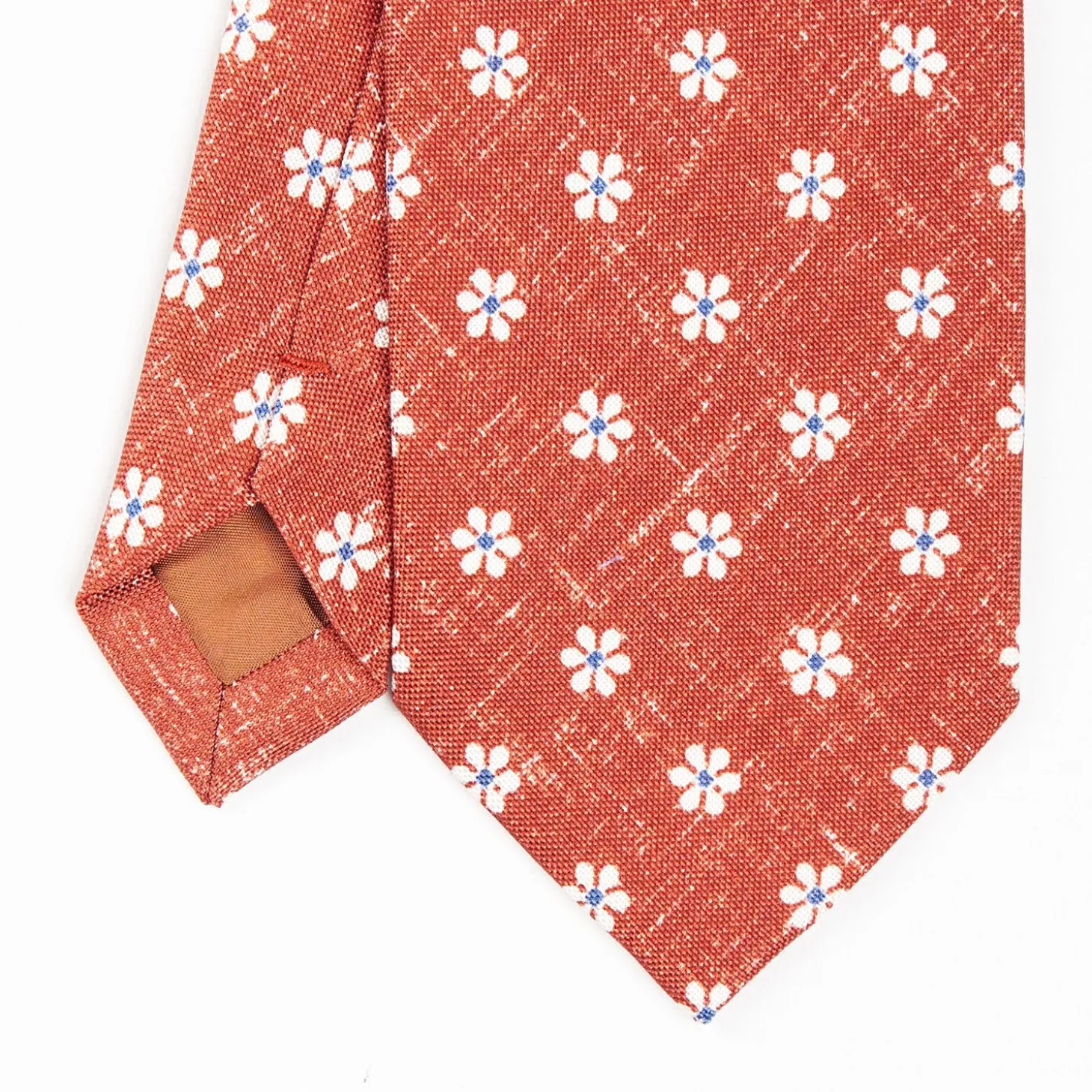Orange Sartorial Cotton And Silk Tie - Large Flower Pattern