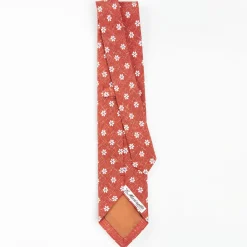 Orange Sartorial Cotton And Silk Tie - Large Flower Pattern