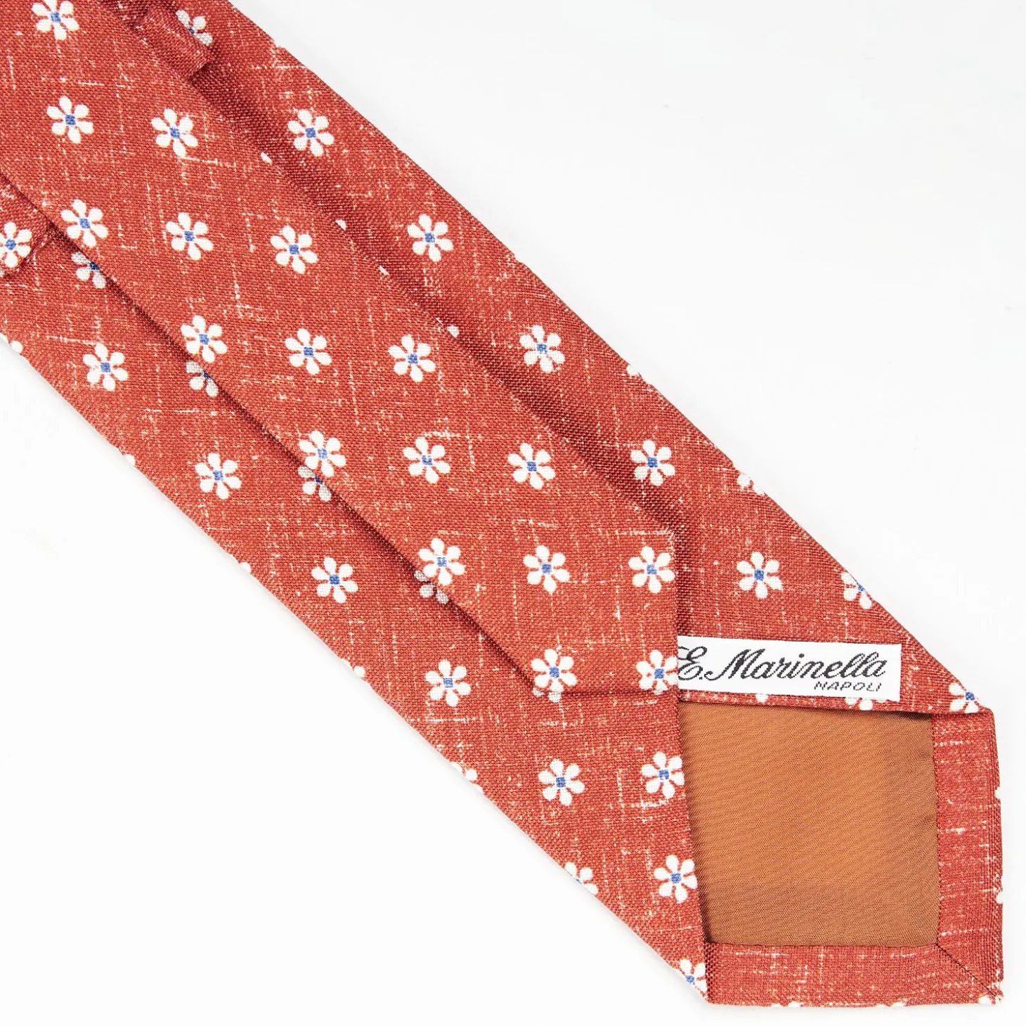 Orange Sartorial Cotton And Silk Tie - Large Flower Pattern
