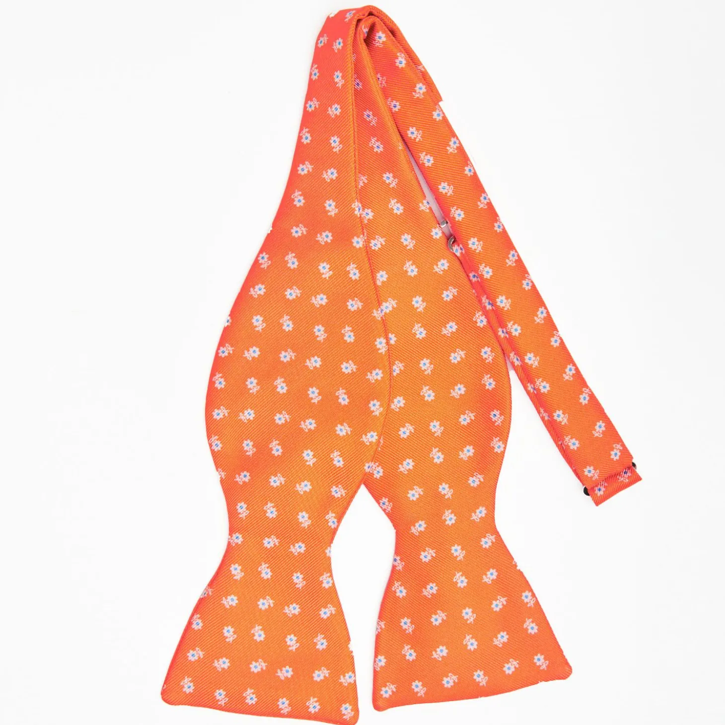Orange Silk Bowtie To Self-Tie Small Flower Pattern
