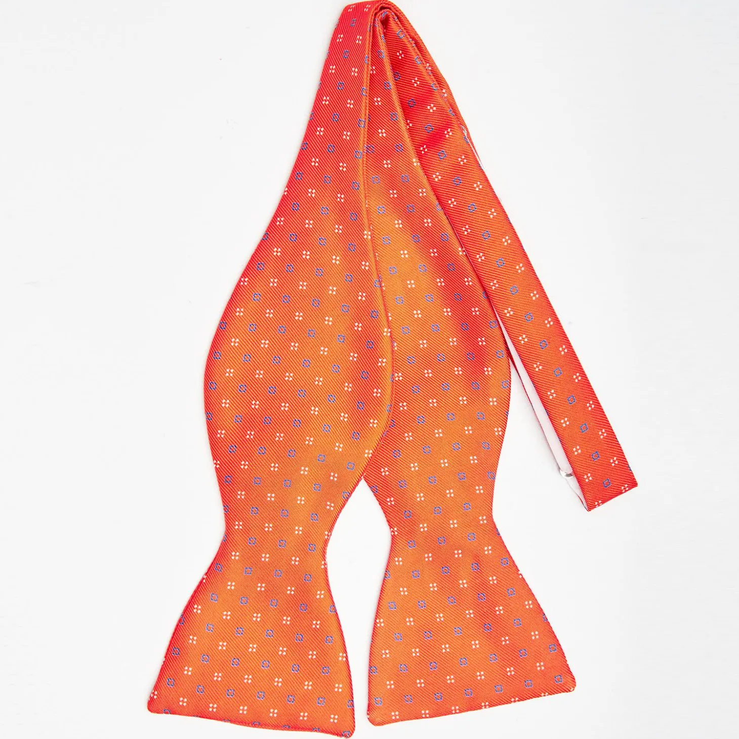 Orange Silk Bowtie To Self-Tie - Small Flower Pattern