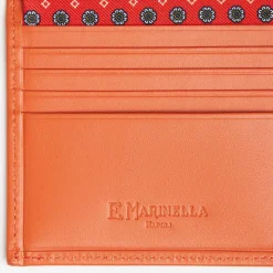 Orange Small Wallet In Silk And Leather
