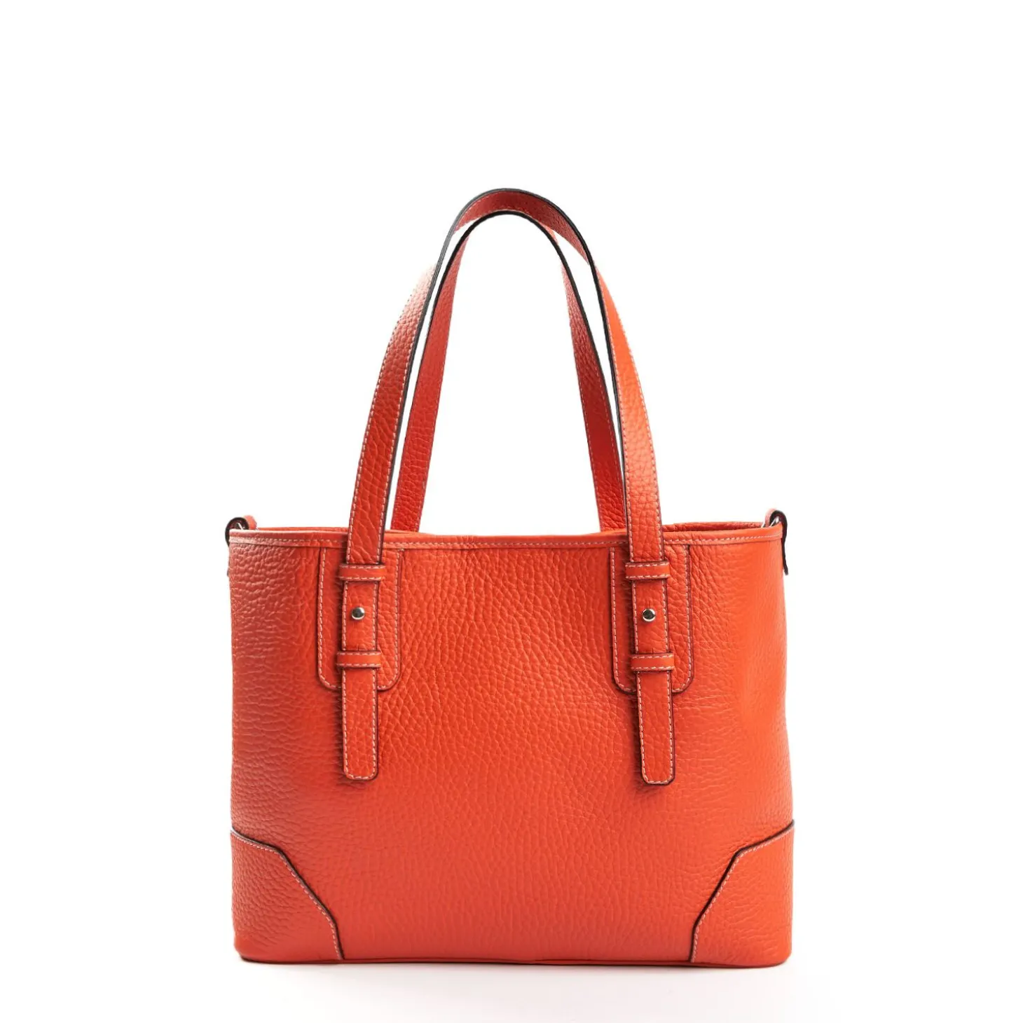 Orange Textured Leather Midi Tote Bag